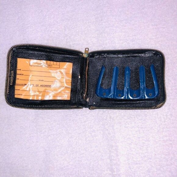 Vintage Womans Black Leather Wallet Folding Pill Holder Coin Slot Make Up - Picture 3 of 8